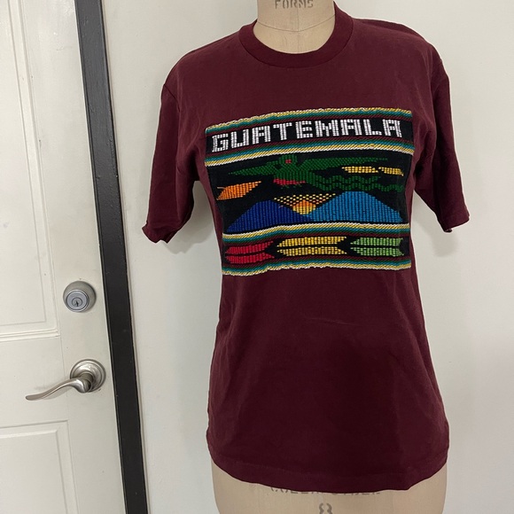 GUATEMALA Embroidered Shirt Travel Rust Small Unisex - Picture 3 of 6